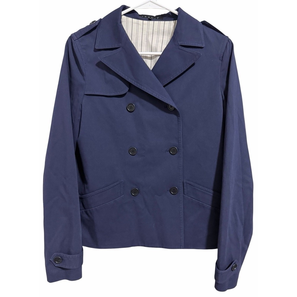 Theory Double Breasted Navy Blue Blazer Jacket Women's Size Small - Picture 1 of 13